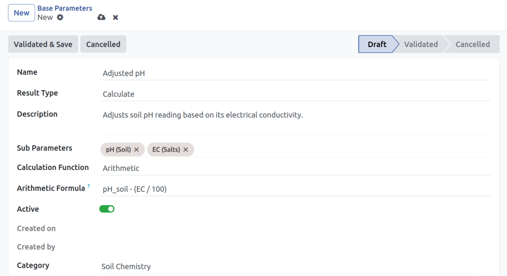 Agriculture lab calculated parameter
