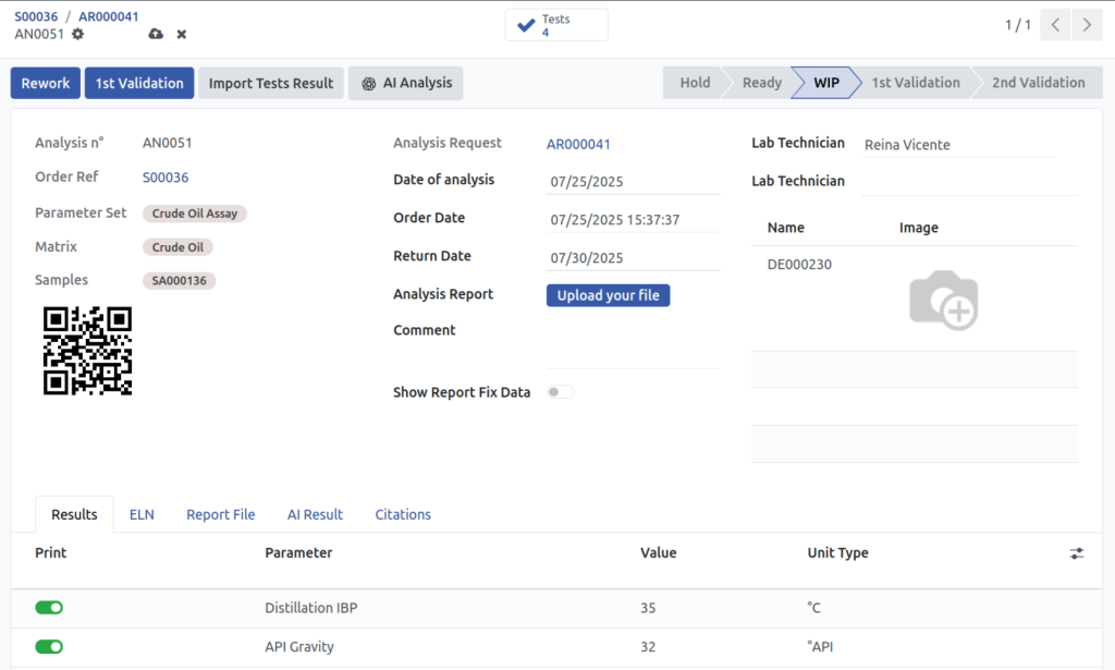 Petrochemical and chemical lab management software analysis interface