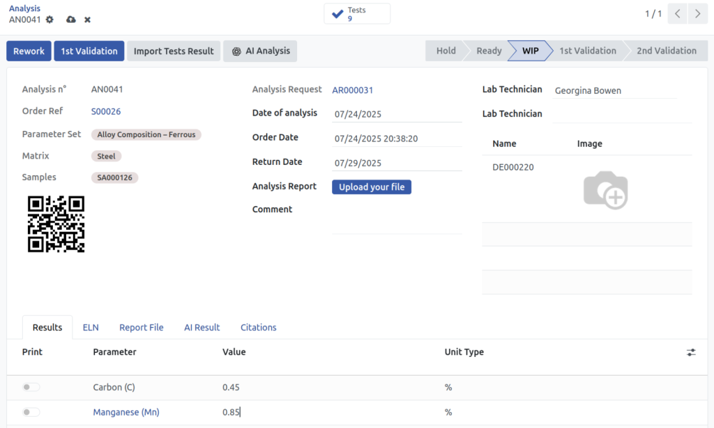 Metal and mining industry Laboratory software analysis interface