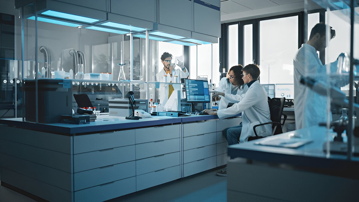 Students doing science research in a lab