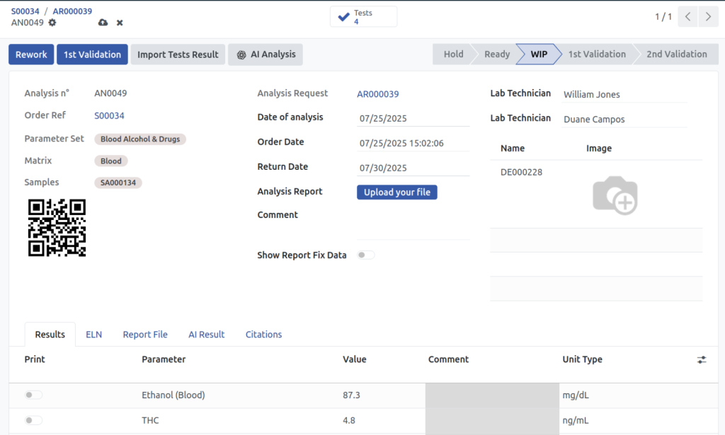 Forensic and toxicology Lab management software analysis interface