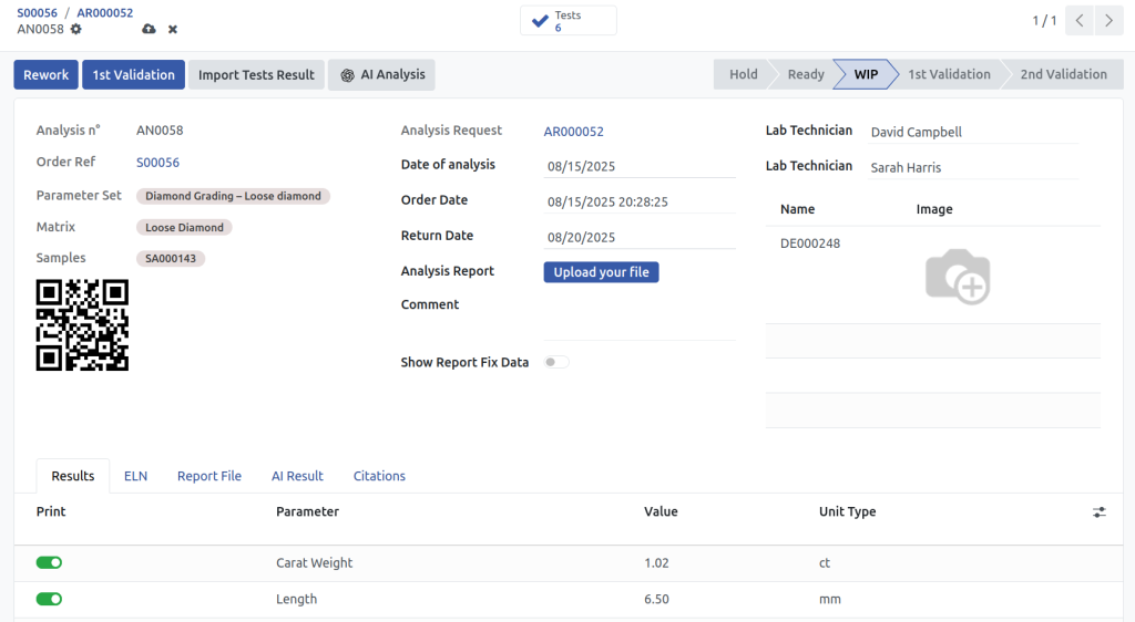 Gem testing lab analysis software interface