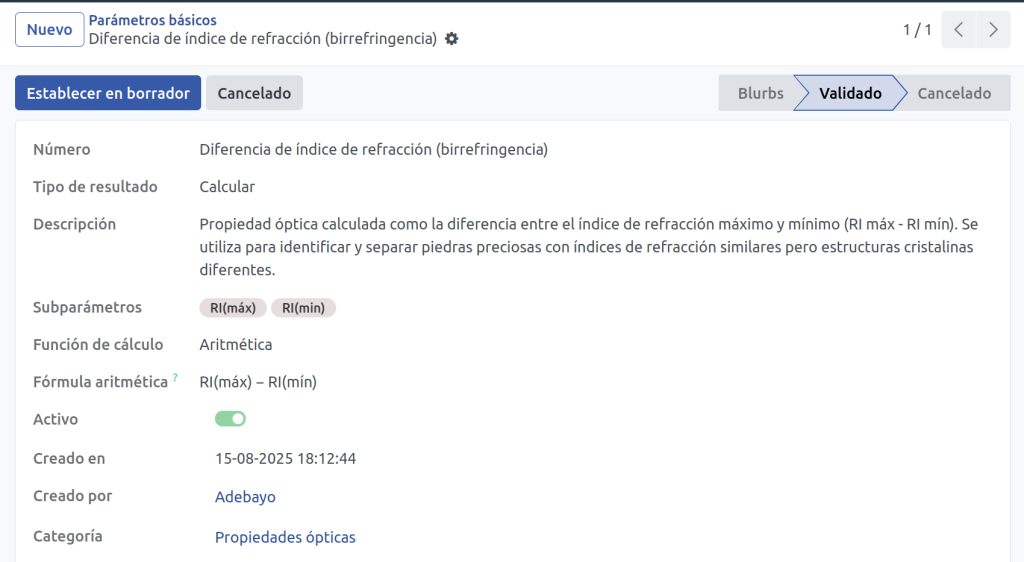 Software de laboratorio para gemas con parámetros calculados