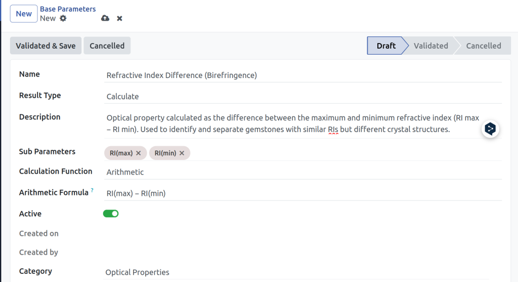 Calculated parameter gemology LIMS