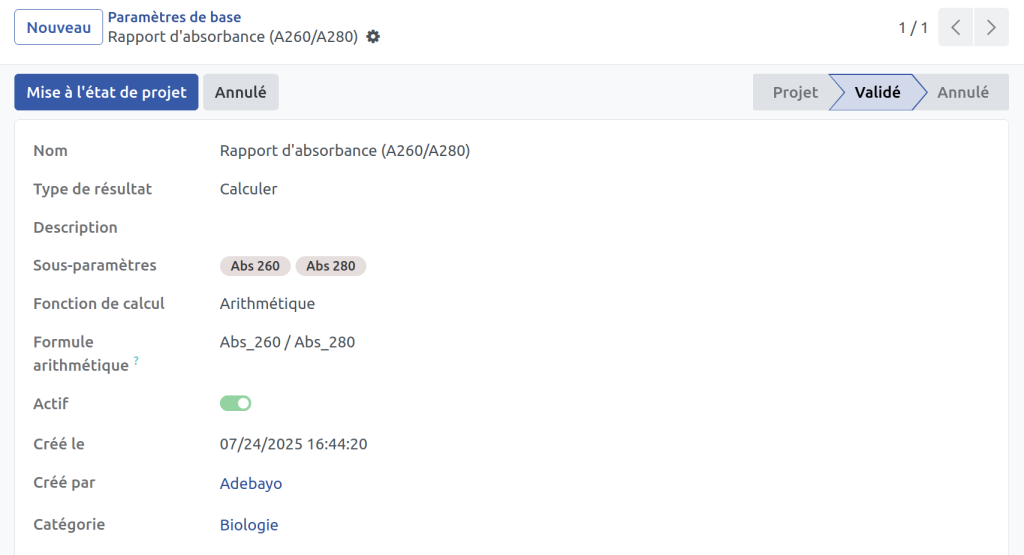 Absorbance calculated parameter