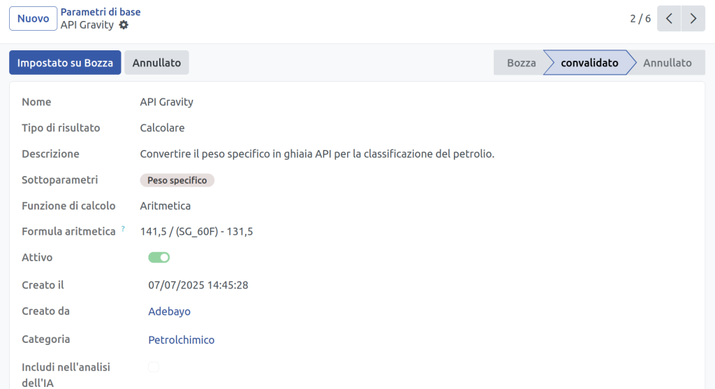 Parametro LIMS della gravità API petrolchimica