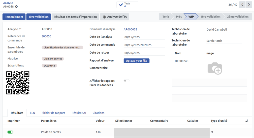 Interface logicielle pour laboratoire d'analyse des diamants