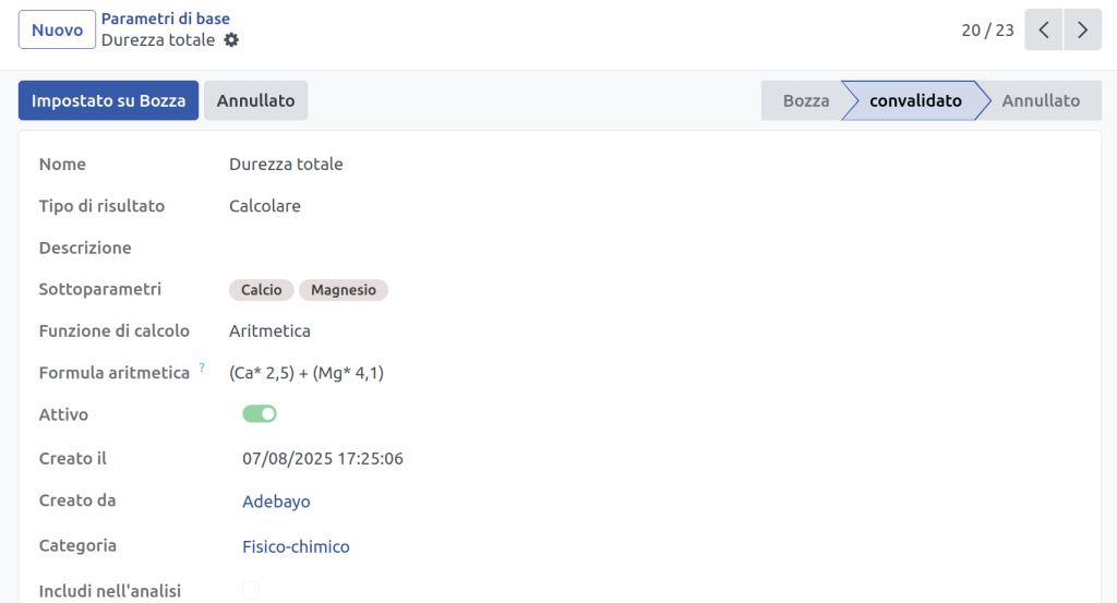 Parametro calcolato in laboratorio relativo alla durezza totale dell'acqua