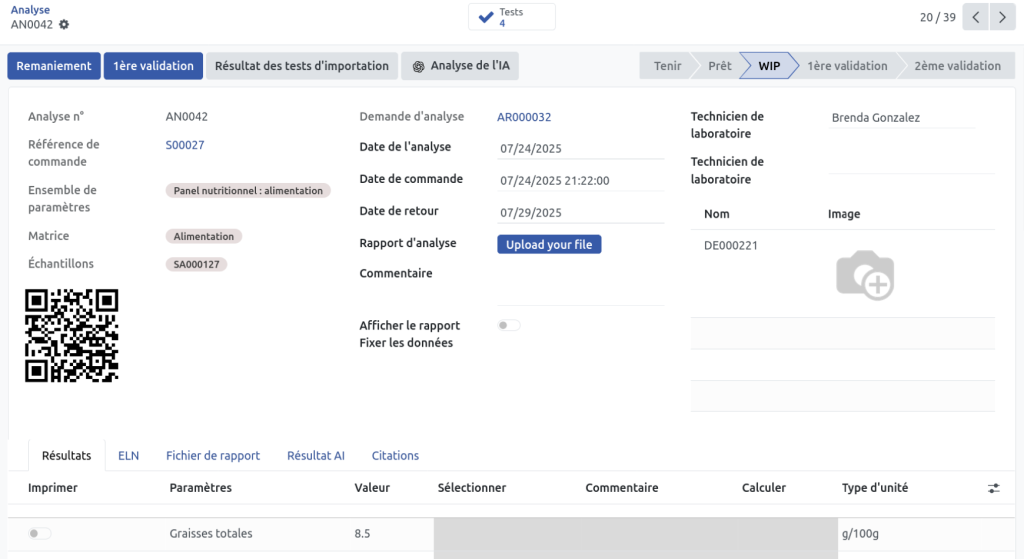 Analyse nutritionnelle à l'aide d'un logiciel de laboratoire alimentaire