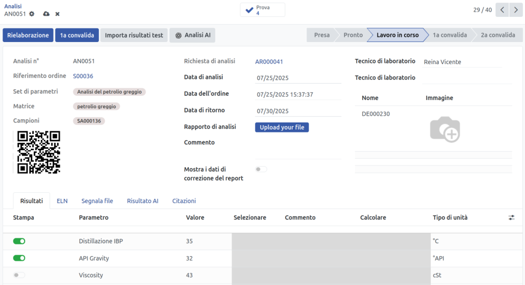 Interfaccia software per la gestione di laboratori di analisi chimiche