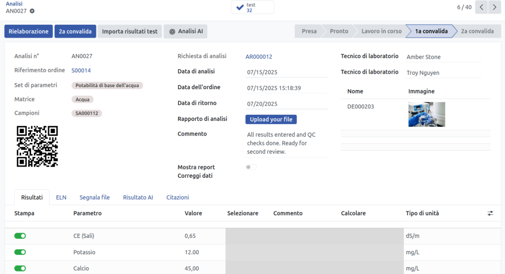 Interfaccia software per l'analisi dell'acqua e delle acque reflue