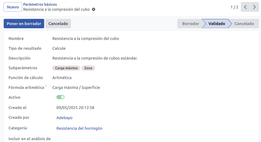 Parámetros calculados en un club de habla hispana
