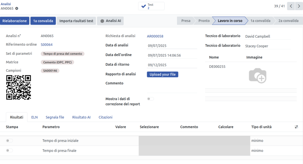 Software per laboratori di analisi e collaudo dei materiali da costruzione