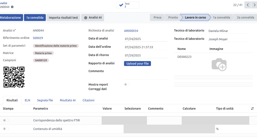 Interfaccia software per la gestione delle analisi di laboratorio universitario