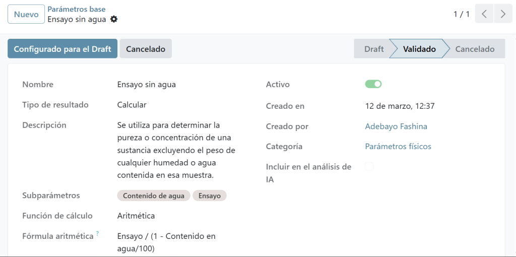 Determinación automática de parámetros calculados en laboratorio