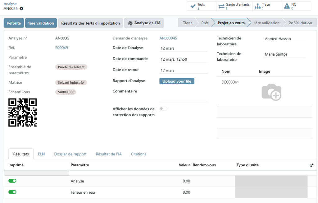 Logiciel LIMS pour laboratoires d'essais chimiques