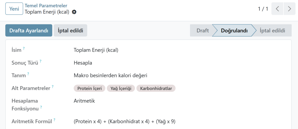 Gıda testlerinde hesaplanan parametre