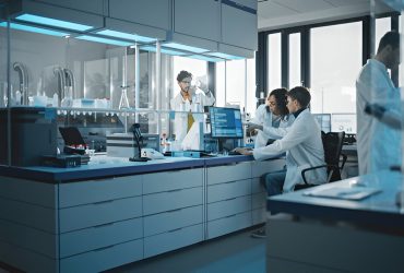 Students doing science research in a lab